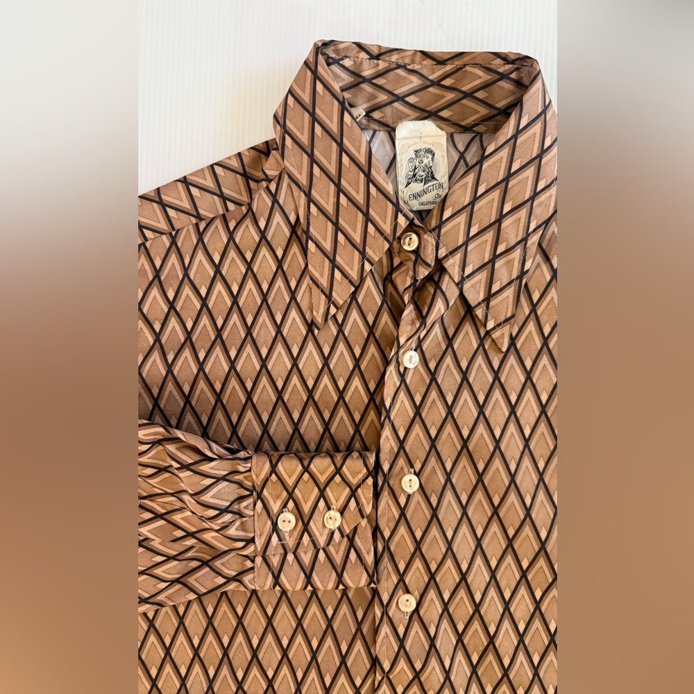 Vt 70s Kennington California Mens Medium Disco Shirt Graphic Brown